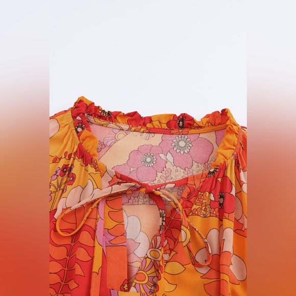 Tie Neck Frill Trim Dress - Picture 5 of 5